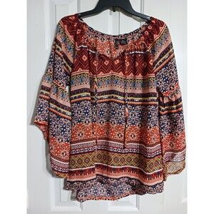 Women's New Directions Sheer 3/4 Sleeve Peasant Blouse Top Size S